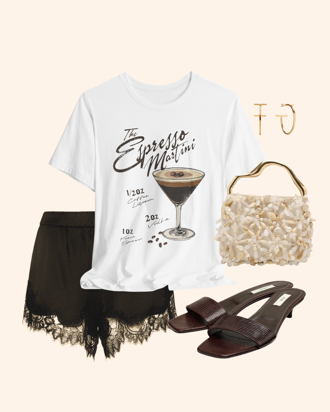 Espresso martini graphic t-shirt with vintage cocktail recipe artwork