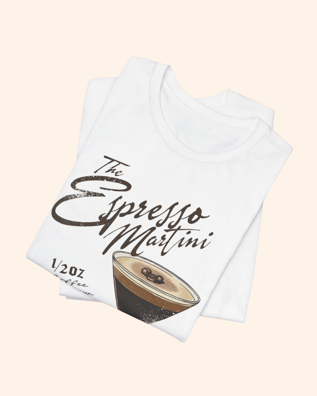 Espresso martini graphic t-shirt with vintage cocktail recipe artwork