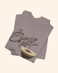 Espresso martini graphic t-shirt with vintage cocktail recipe artwork