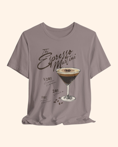 Espresso martini graphic t-shirt with vintage cocktail recipe artwork