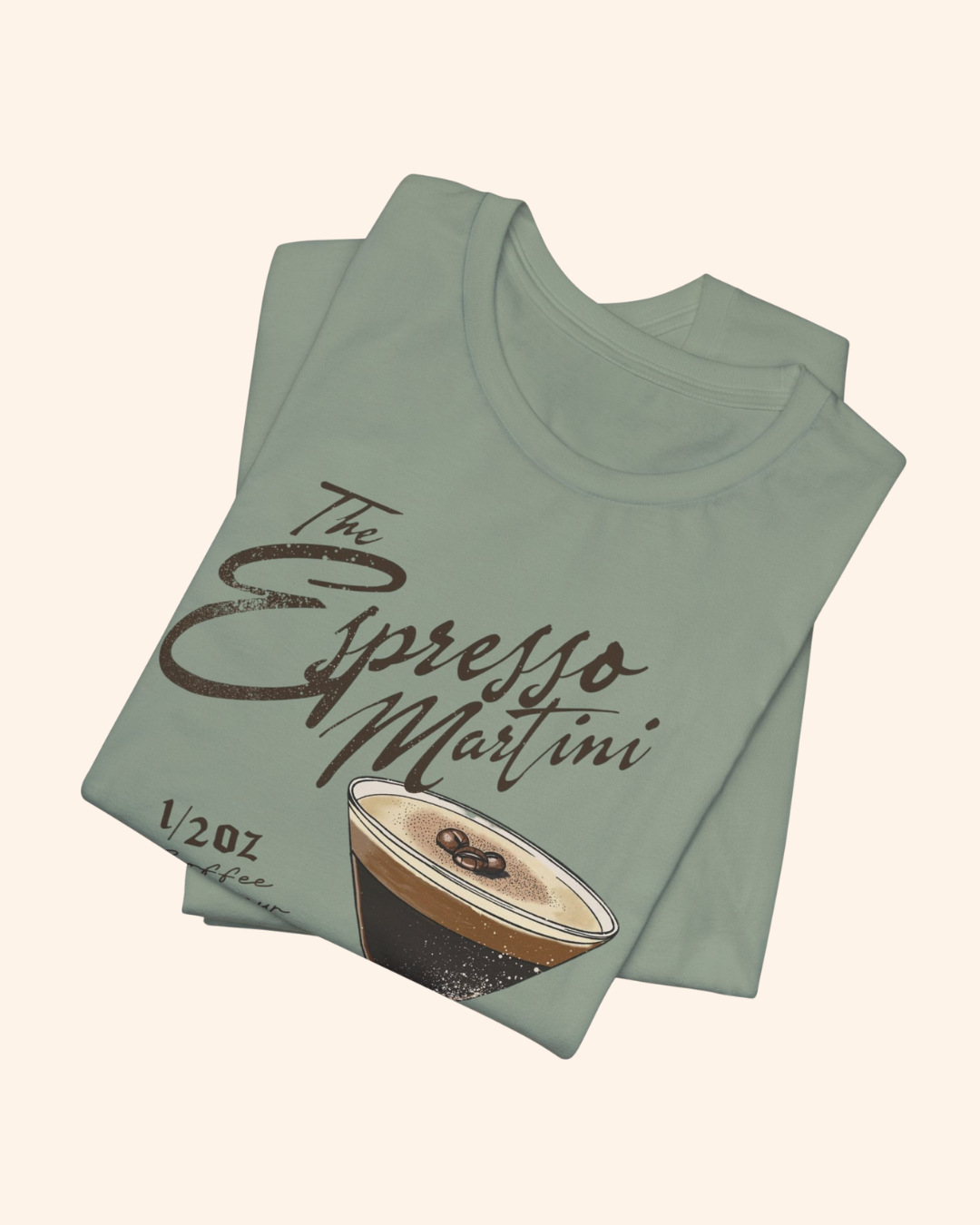 Espresso martini graphic t-shirt with vintage cocktail recipe artwork