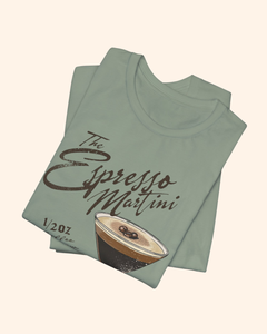Espresso martini graphic t-shirt with vintage cocktail recipe artwork