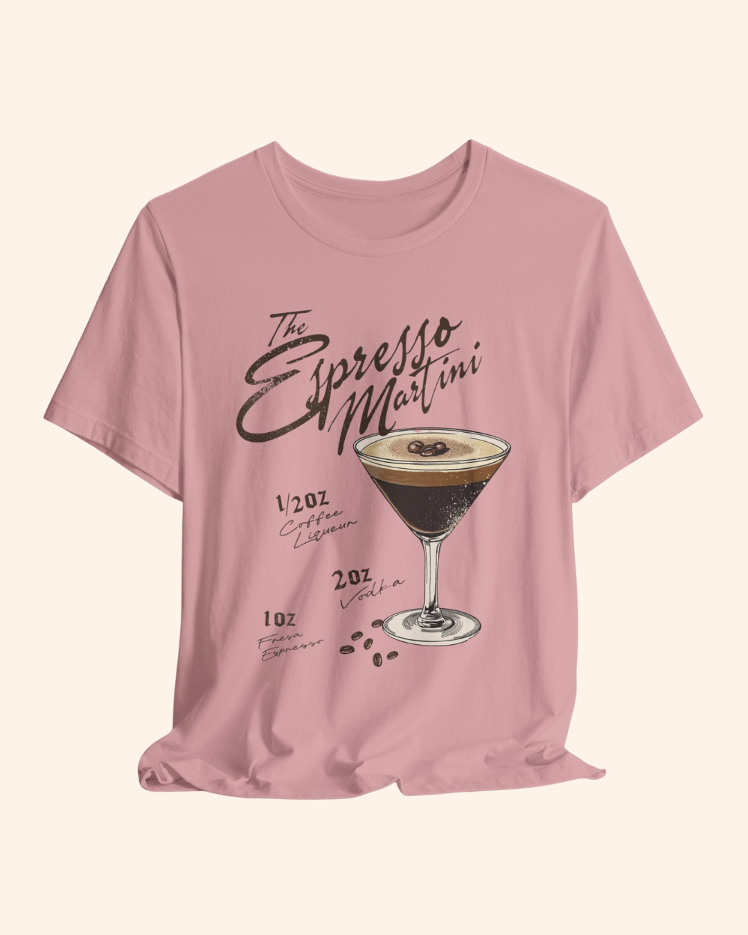 Espresso martini graphic t-shirt with vintage cocktail recipe artwork
