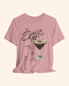 Espresso martini graphic t-shirt with vintage cocktail recipe artwork