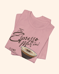 Espresso martini graphic t-shirt with vintage cocktail recipe artwork