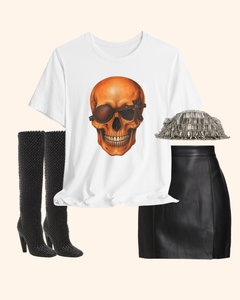Second Look fashion skull graphic tee with eyepatch and bow