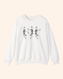 White dancing skeletons crewneck sweatshirt front product mockup