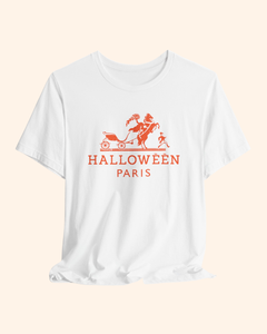 White Midnight in Paris graphic tee with vintage horse-drawn carriage illustration