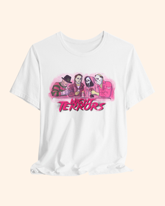White Night Terrors retro horror graphic tee front product mockup