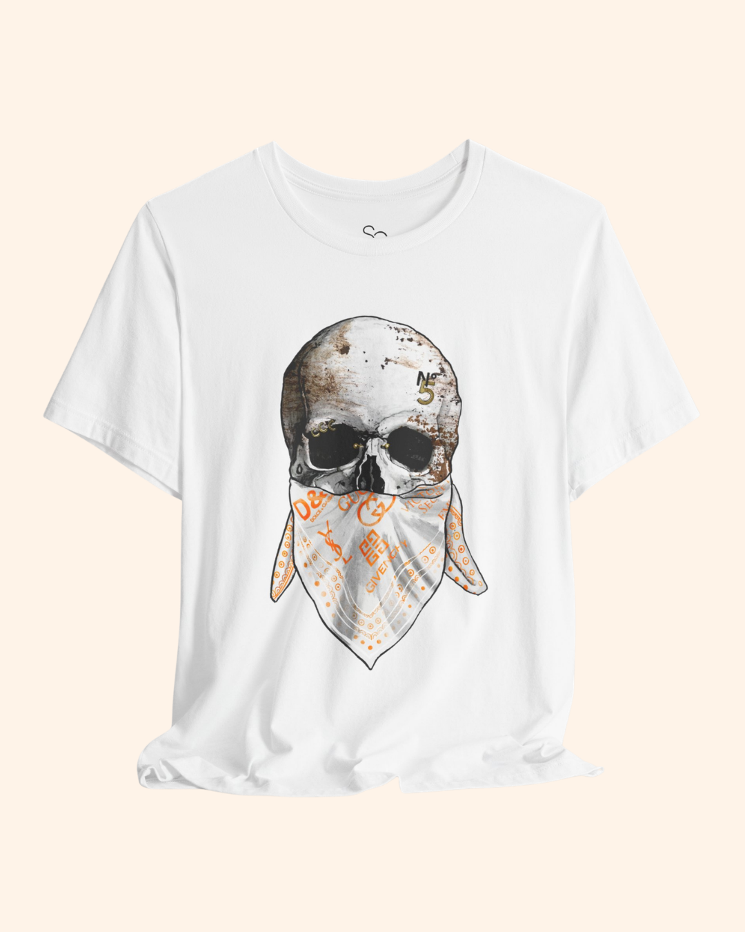 White All or Nothing fashion skull graphic tee front product mockup