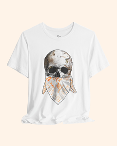 White All or Nothing fashion skull graphic tee front product mockup
