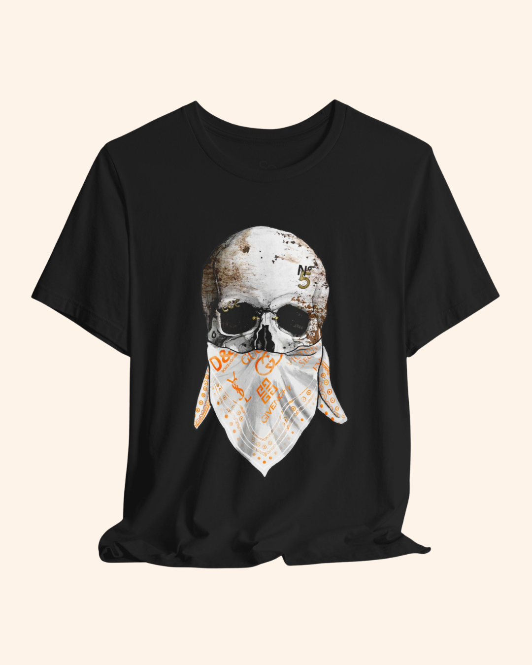 Black All or Nothing fashion skull graphic tee front product mockup
