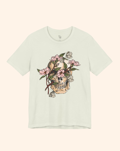 Citron Spring With You botanical skull graphic tee front product mockup