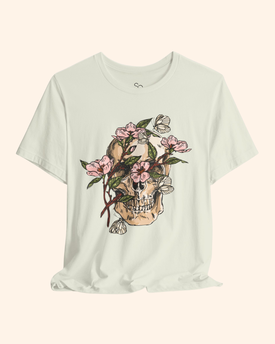 Citron Spring With You botanical skull graphic tee draped product mockup
