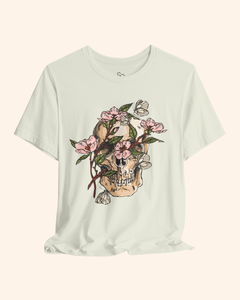 Citron Spring With You botanical skull graphic tee draped product mockup