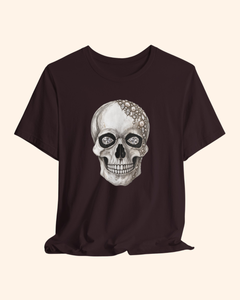 Oxblood Black Shine Bright jeweled skull graphic tee front product mockup