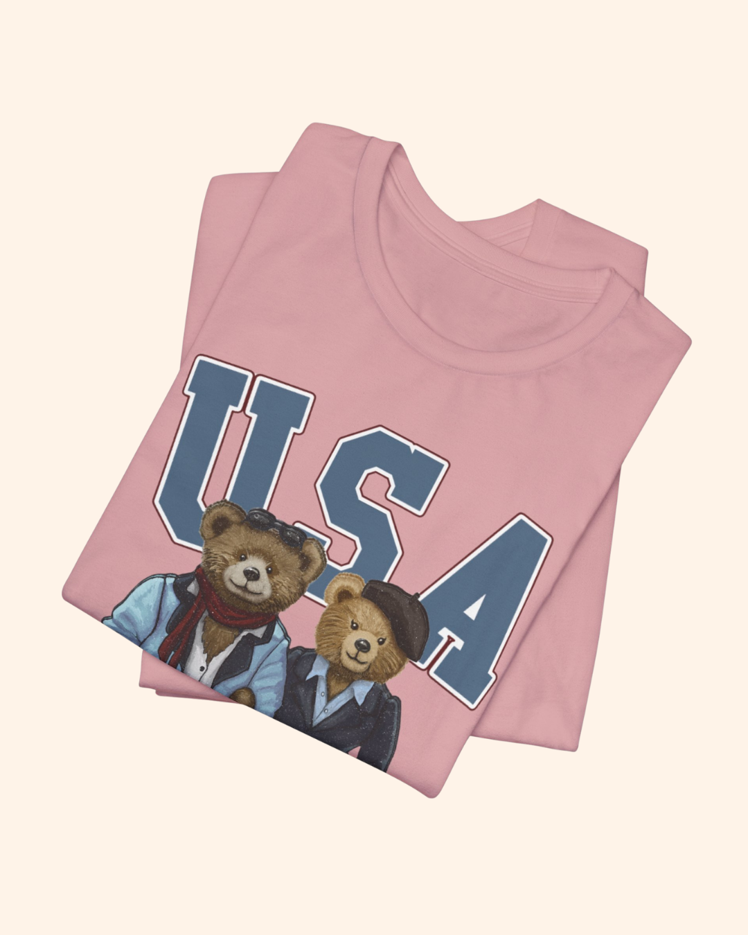 Two teddy bears beneath USA lettering on a patriotic graphic T-shirt, product image 8