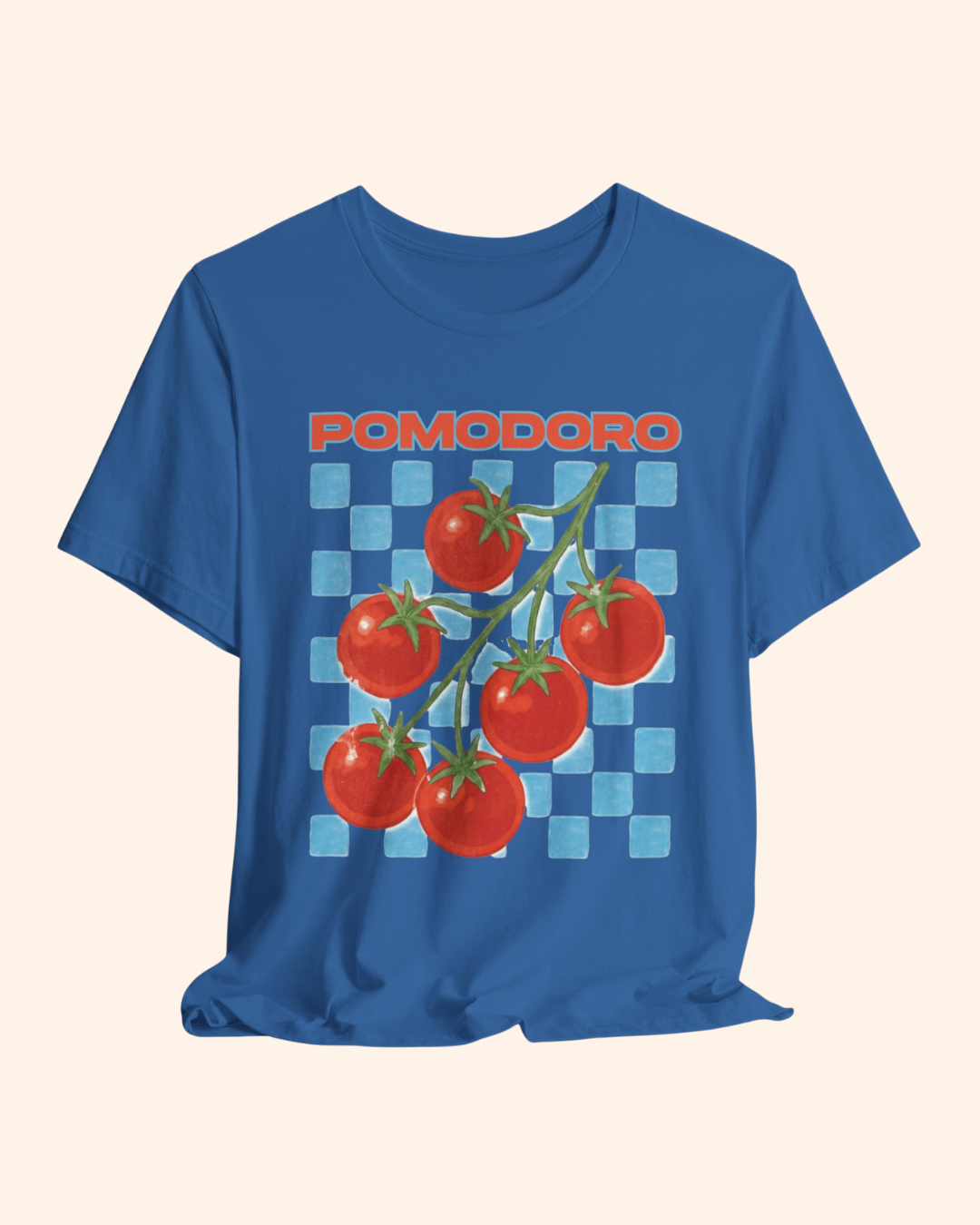 Pomodoro tomato and blue checkerboard graphic T-shirt, product image 5