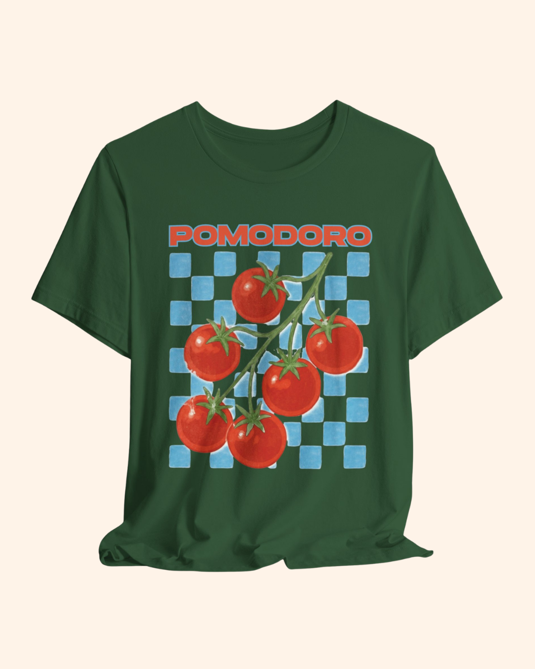 Pomodoro tomato and blue checkerboard graphic T-shirt, product image 2