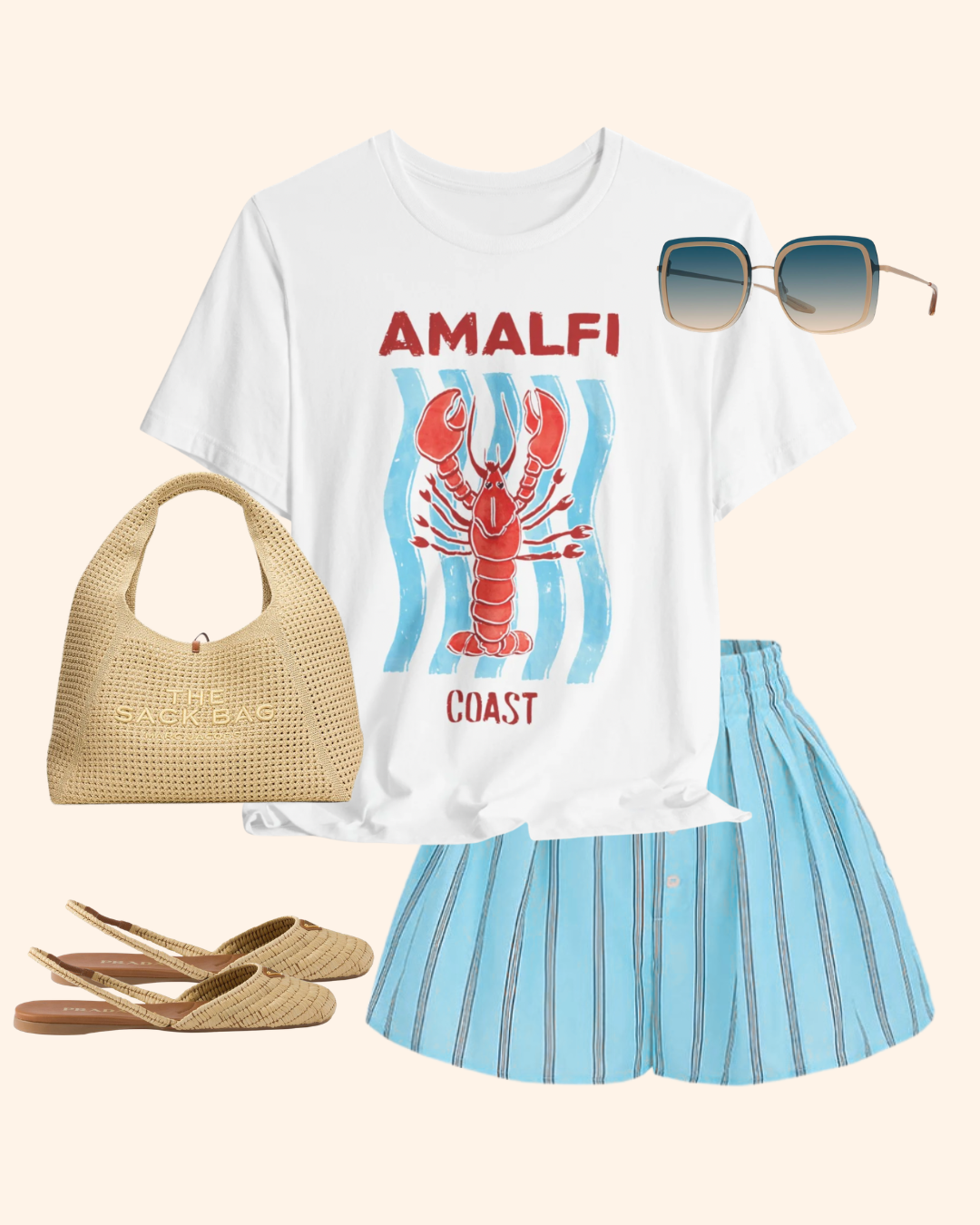 Amalfi Coast lobster and coastal wave graphic T-shirt, product image 1