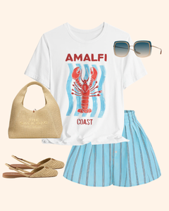 Amalfi Coast lobster and coastal wave graphic T-shirt, product image 1
