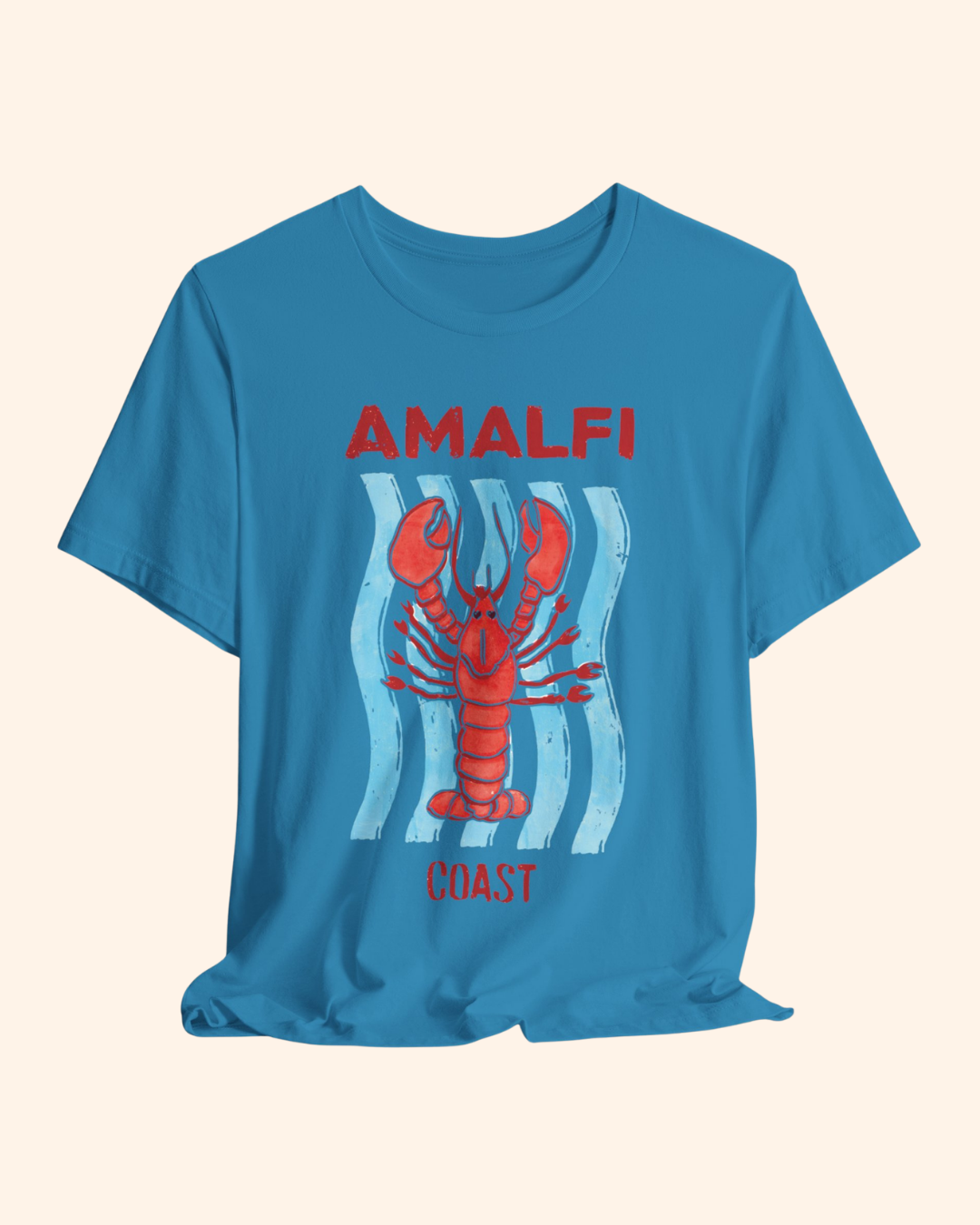 Amalfi Coast lobster and coastal wave graphic T-shirt, product image 2