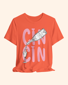 Cin Cin champagne bottle and flute graphic T-shirt, product image 5