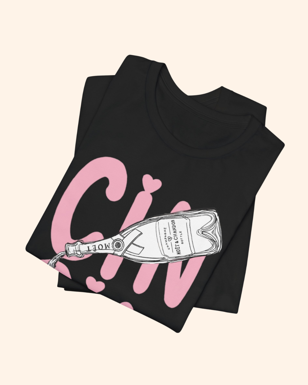 Cin Cin champagne bottle and flute graphic T-shirt, product image 2