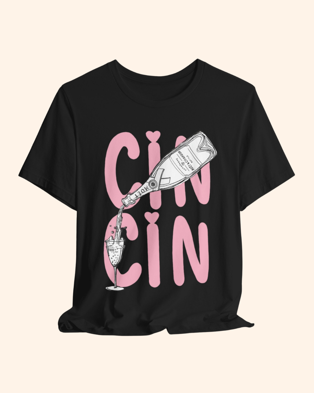 Cin Cin champagne bottle and flute graphic T-shirt, product image 7