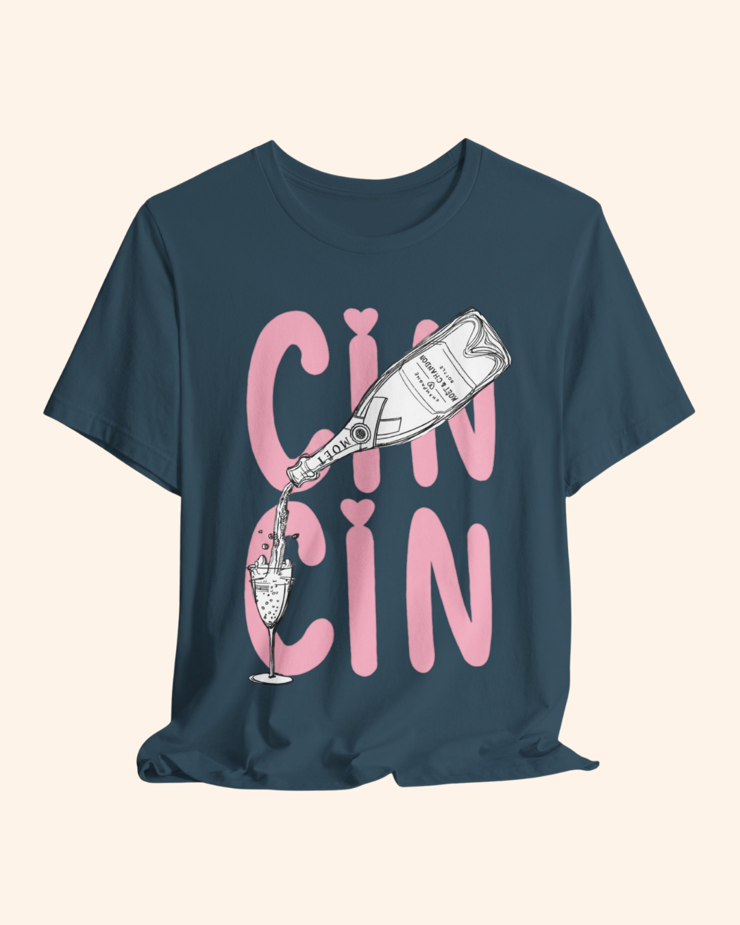 Cin Cin champagne bottle and flute graphic T-shirt, product image 9
