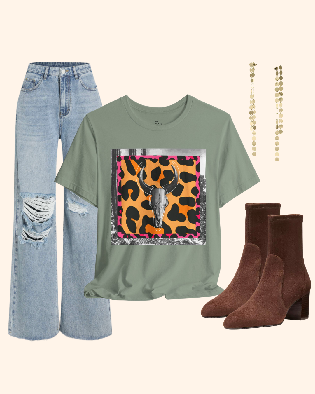 Western Night Cow Skull Graphic T-Shirt unisex t-shirt product image 1