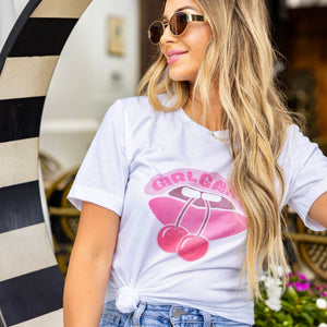 Full outfit view of Girl Gang graphic tee styled with denim, fun shirt for best friend matching outfits.