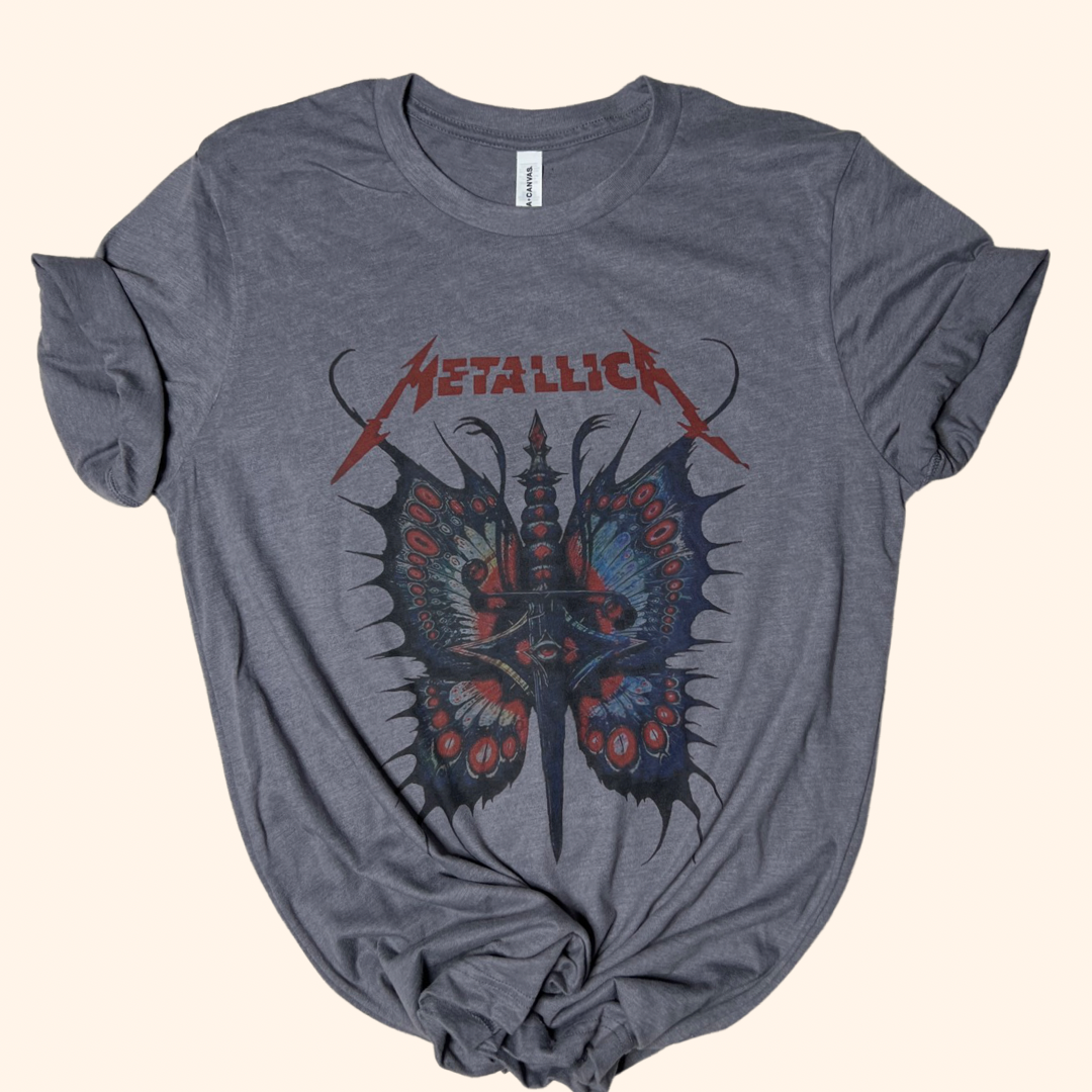 Metallic Butterfly Graphic T-shirt ( Vintage Feel ) Band Tee