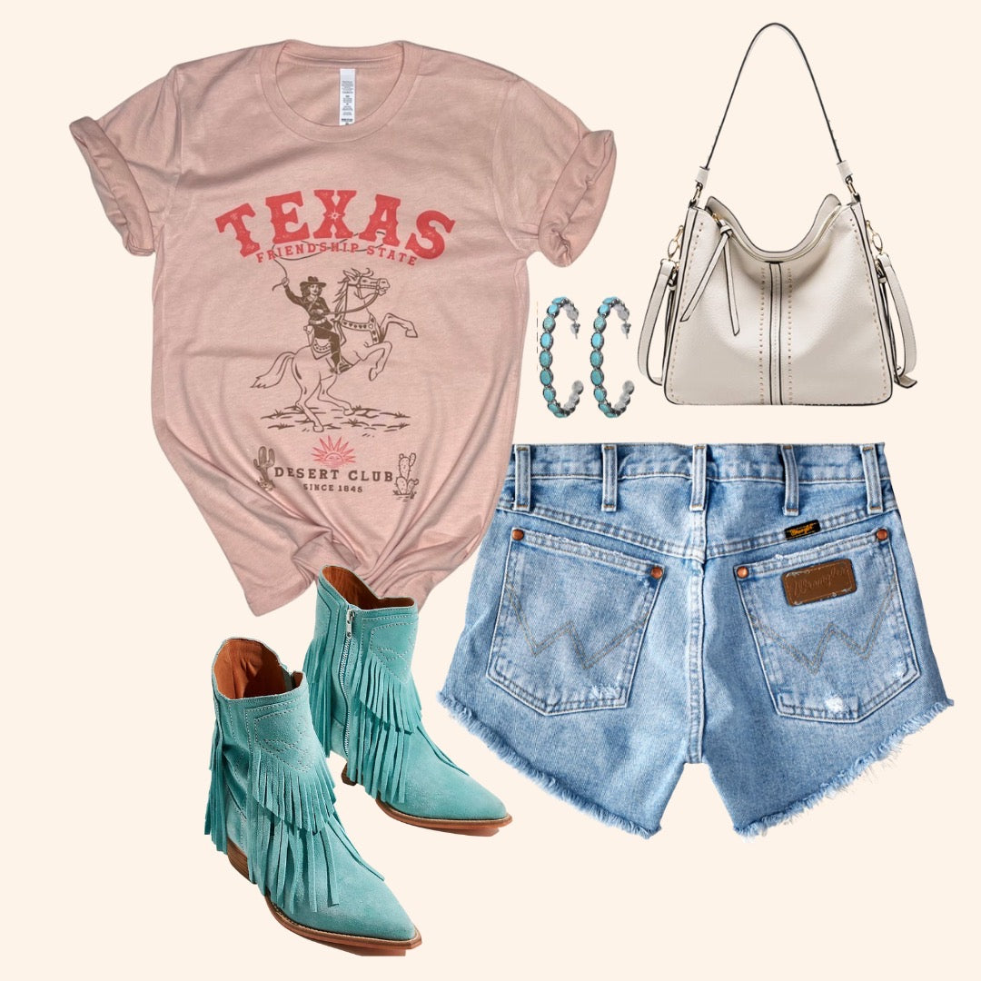 Texas Friendship Tee Shirt ( Vintage Feel ) Peach