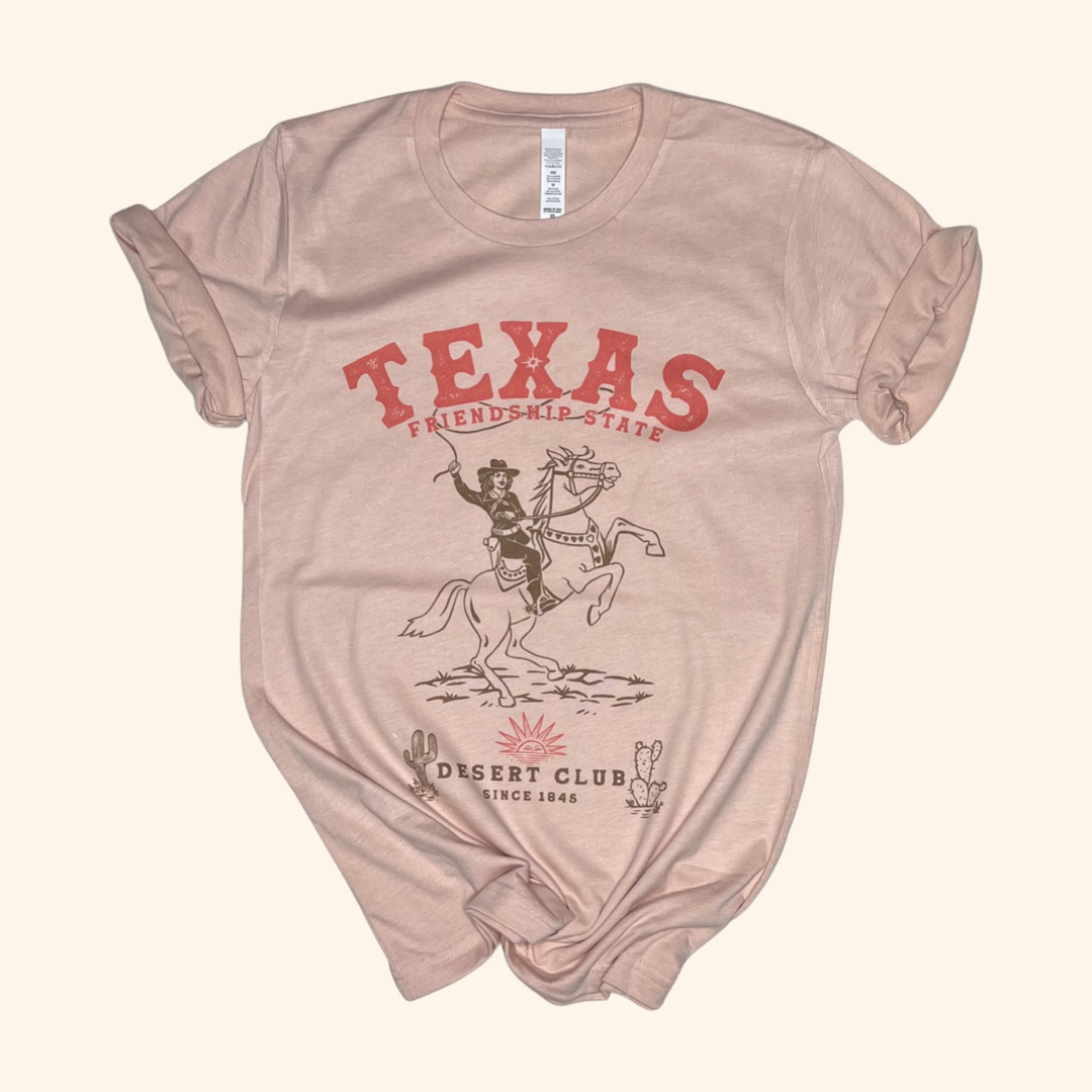 Texas Friendship Tee Shirt ( Vintage Feel ) Peach